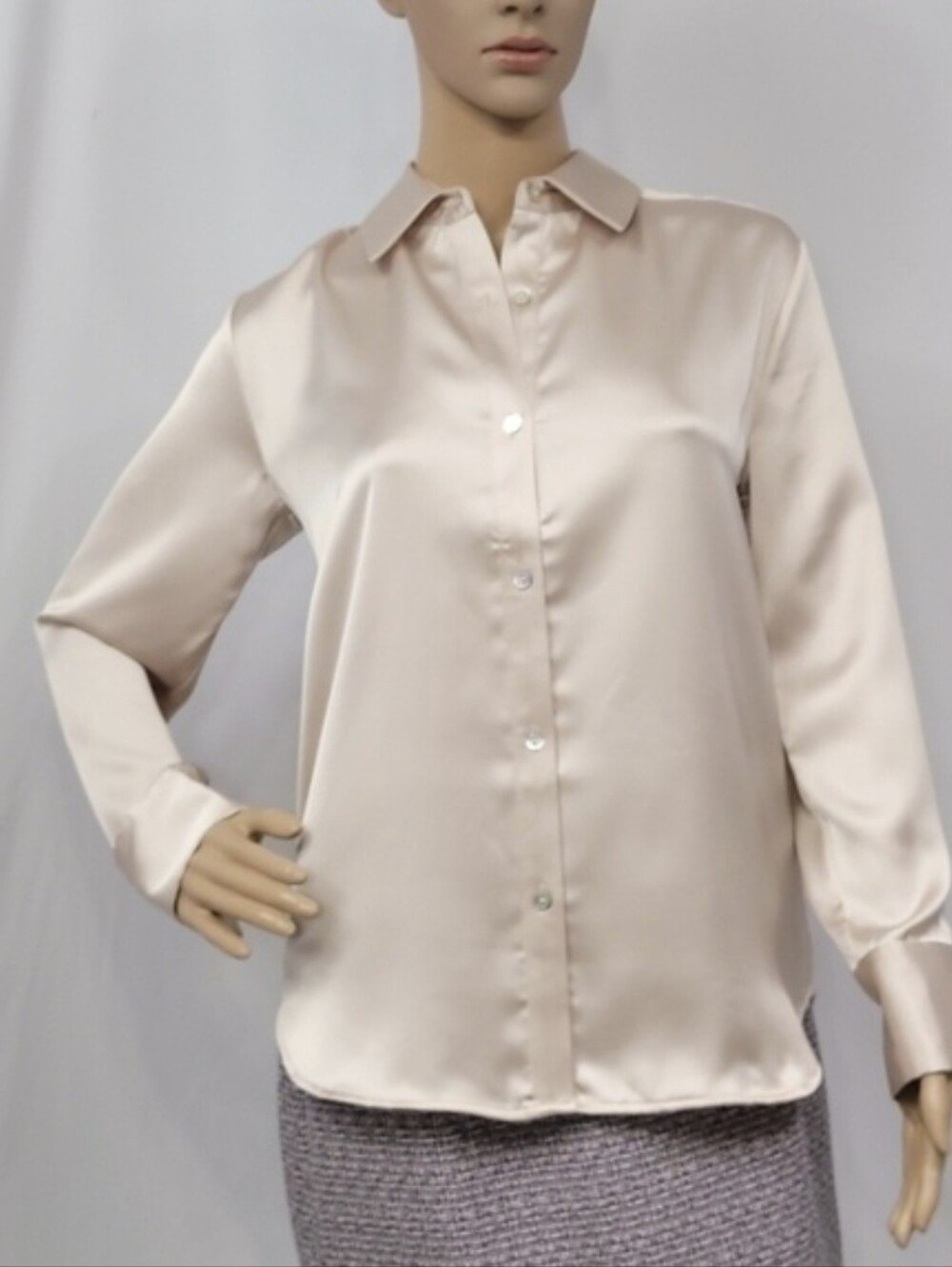 Rachel Zoe Cream Satin Mandarin-Collar Blouse